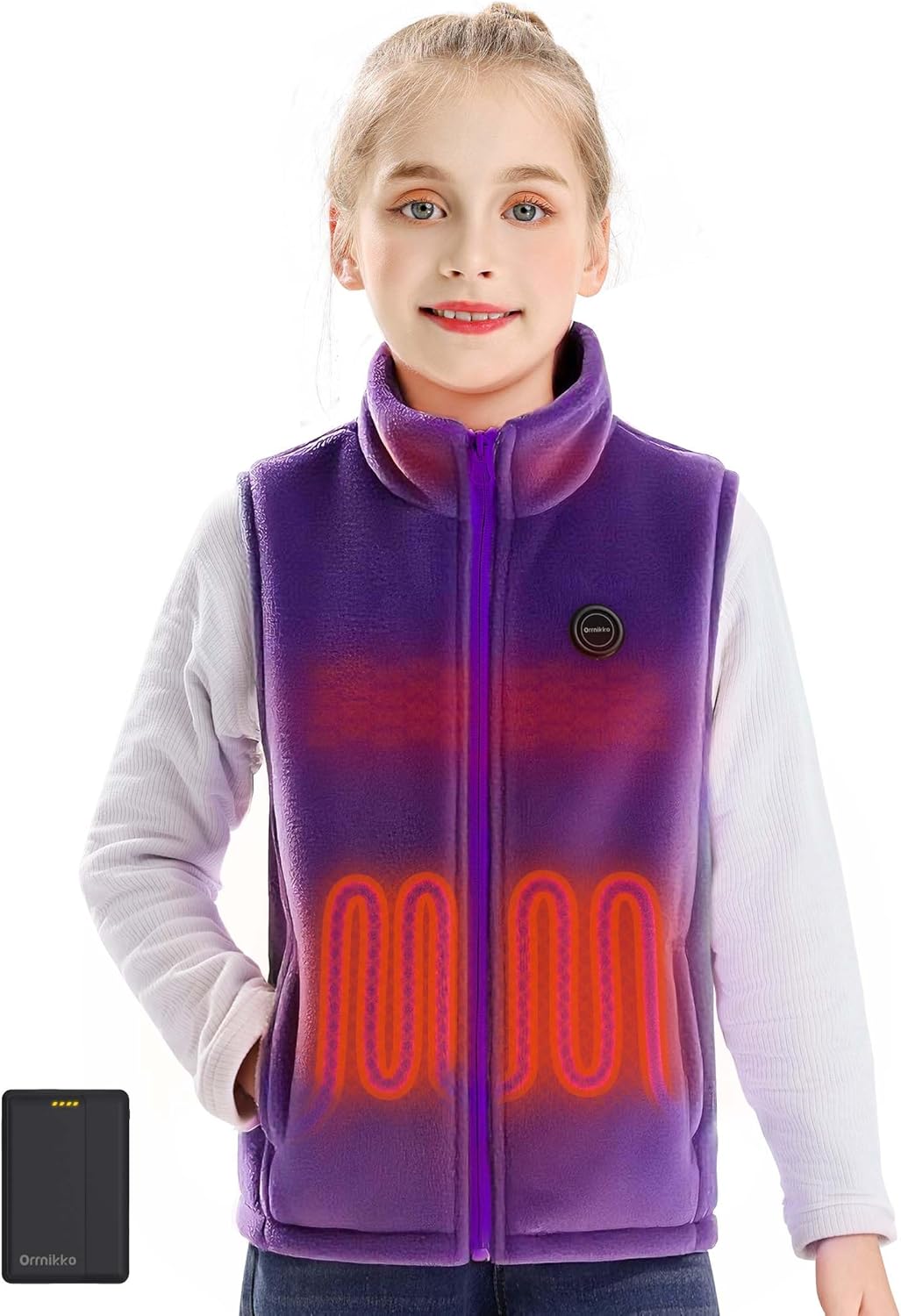 Kids Heated Fleece Vest with Battery Pack 7.4V, Boys Girls Lightweight Electric Heated Fleece Coat for Winter