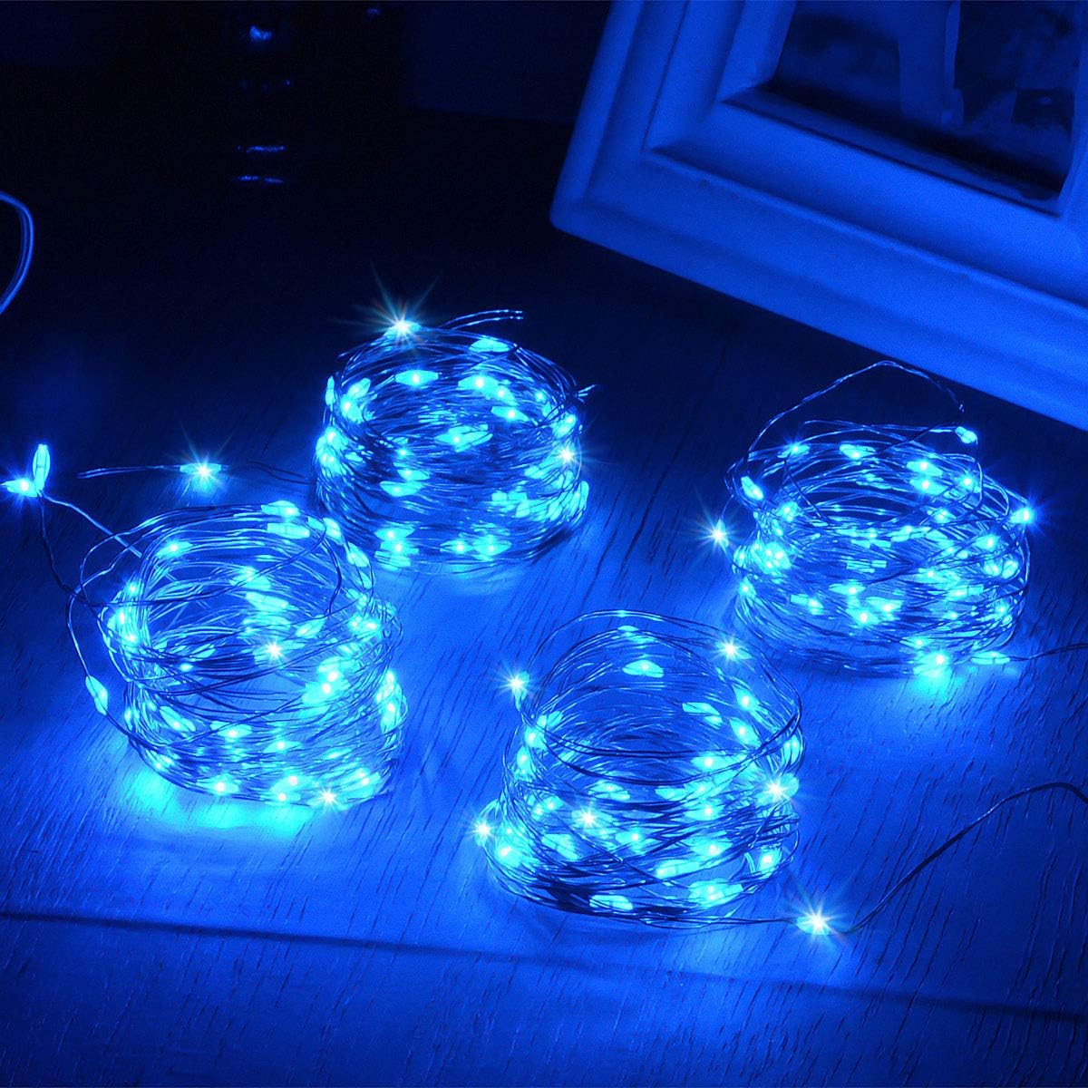 Abkshine 4pcs Blue Led Christmas Lights, Battery Powered led Starry Fairy Lights, Blue LED String Lights for Office Mini Xmas Tree Decoration
