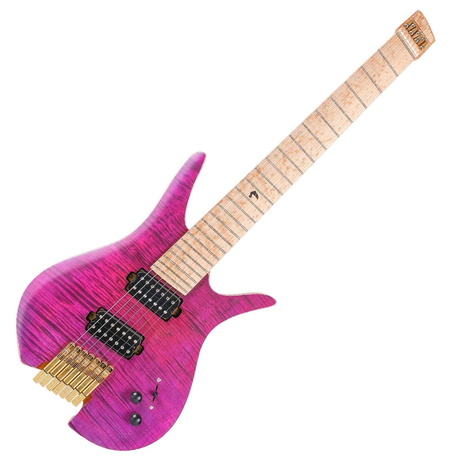 7-strunowa, bezgłowa elektryczna gitara podróżna ze stali nierdzewnej, drewno jesionowe z okleiną z klonu płomienistego Początkujący Bezgłowy Gitara Elektryczna