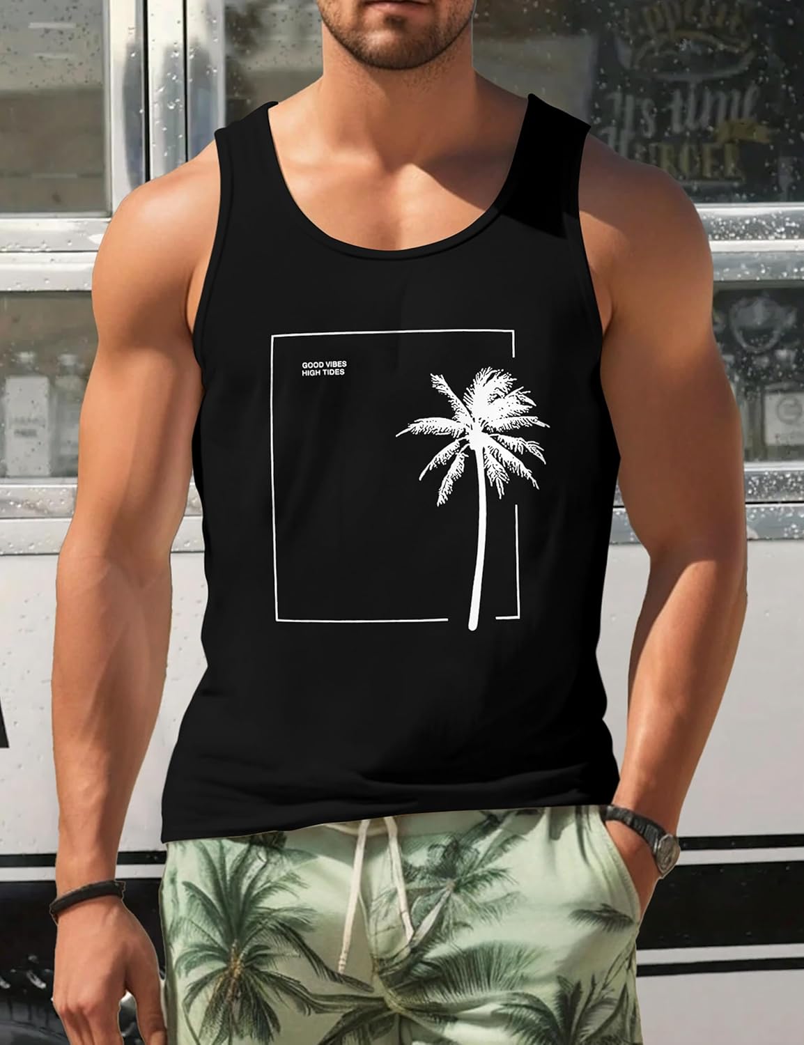 Mens Tank Tops Summer Beach Vacation Sleeveless Shirts Casual Palm Graphic Muscle Gym Workout Tank Top - Image 4
