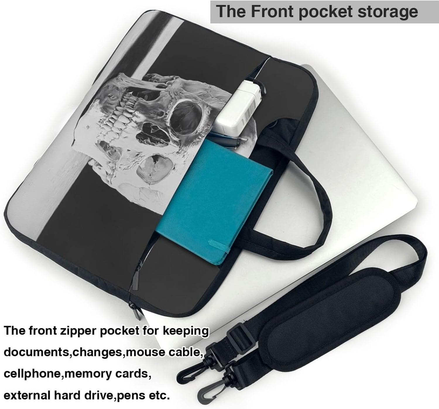 Laptop Bag with Unique White Skull Pattern Light and Easy To Carry for Business Trips Work and Study image 4