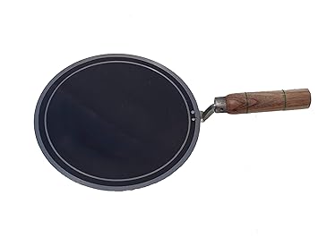 LooksGood 100% Iron Roti tawa with Wooden Handle, 2 mm thick/24.5 cm Dia Tawa 24.5 cm Diameter (Iron)