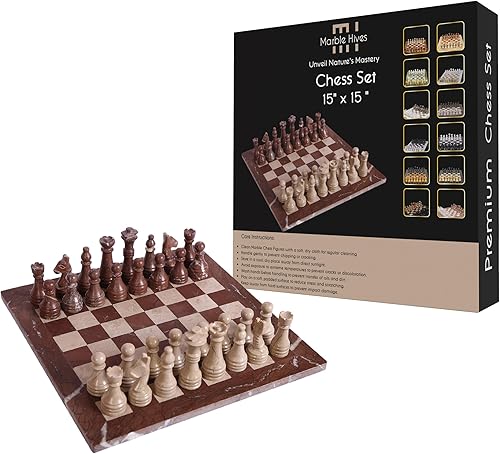 Miniatura 12 de Juego de ajedrez de lujo de 15 pulgadas, tableros de ajedrez clásicos para adultos con tablero de piedra hecho a mano y piezas de ajedrez de mármol,