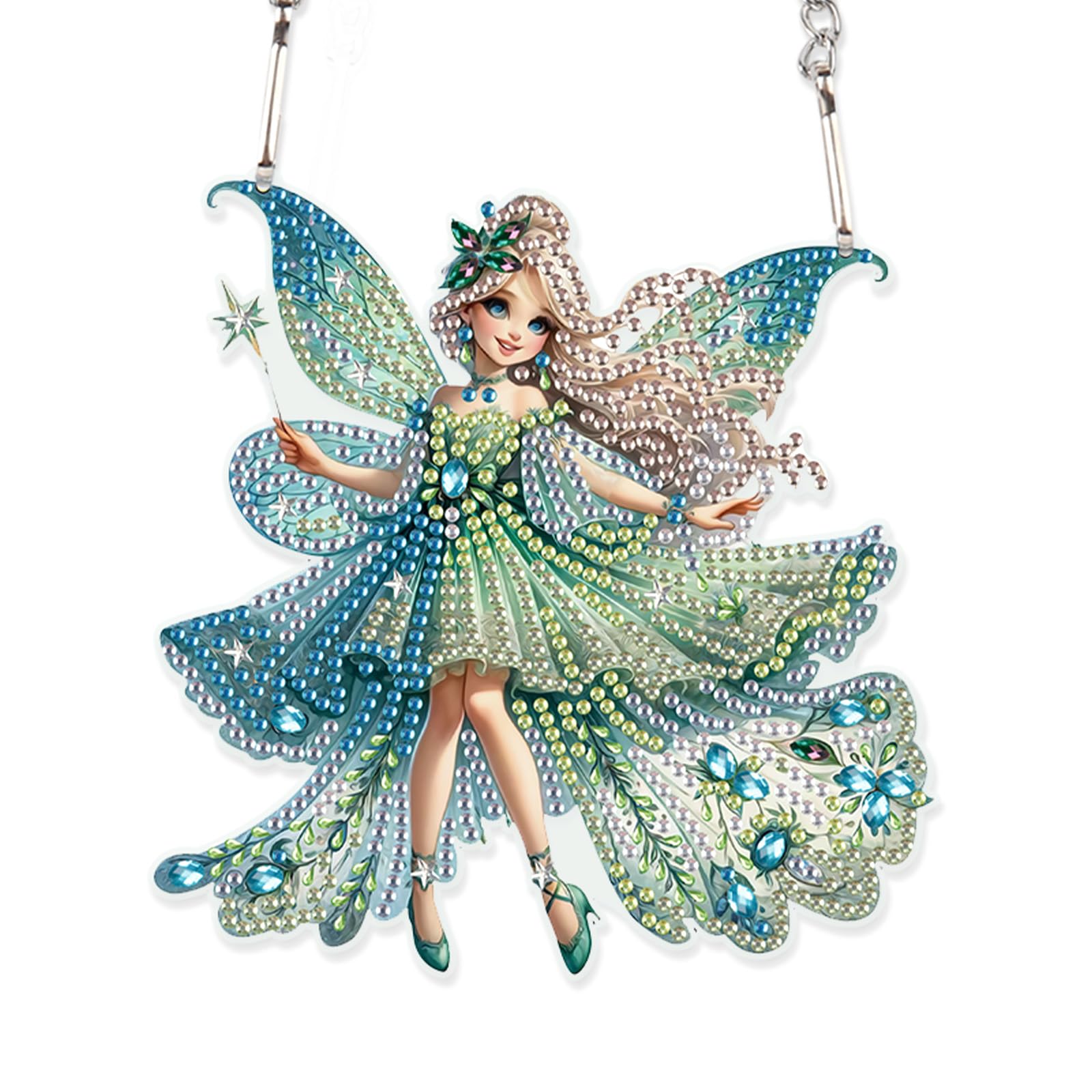 AiYuanzsh Green Butterfly Fairy Diamond Art Painting Hanging Pendant Kit Special Shaped Diamond Dots Art Acrylic Ornaments Diamond Art Painting Pendant for Adult Home Wall Window Decor Gift
