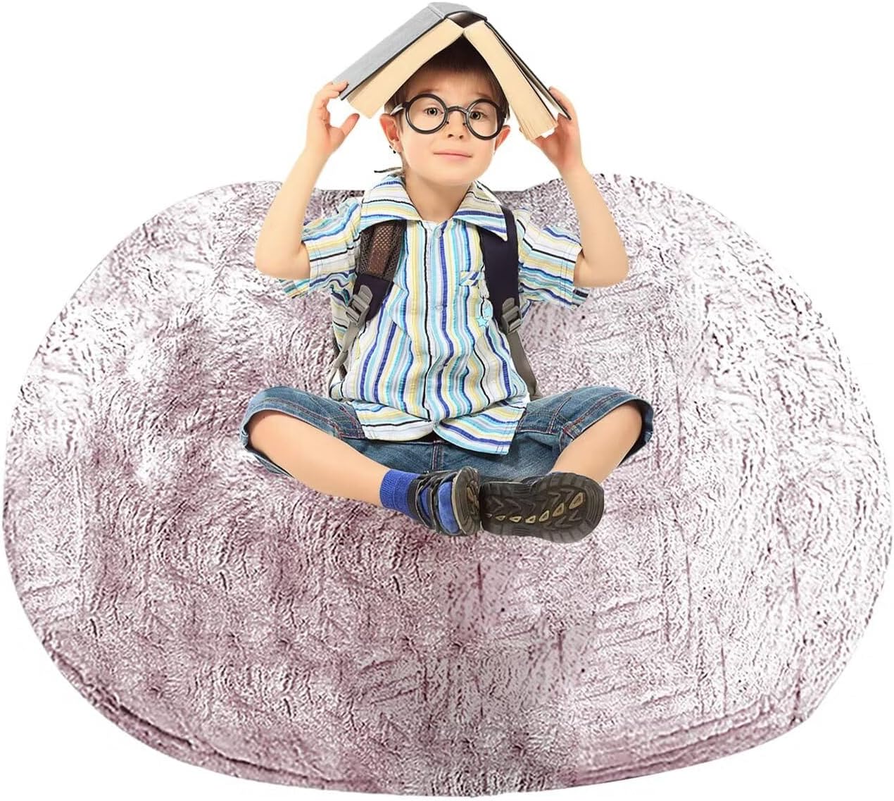 BCU Bean Bag Cover Comfy Beanbag Chair for Adults Without Filler Faux Fur Floor Chair Lazy Sofa Cover Comfy for Living Room Chairs, 3.5FT White