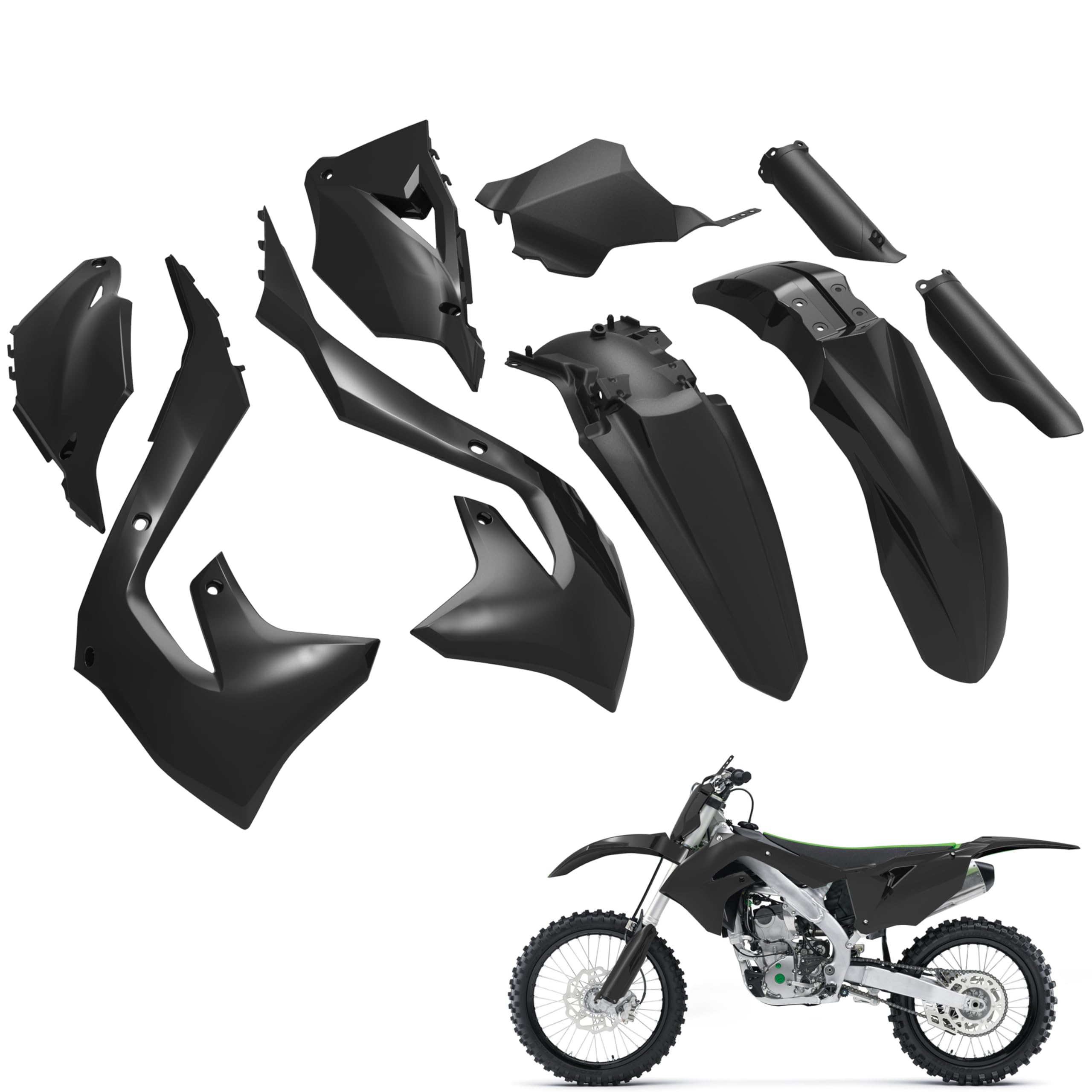 Photo 1 of VEISUTOR Black Full Plastic Kit for Kawasaki KX250 KX250X KX450X 2012-2022, Fairing Fender Protection Parts Kit for Kawasaki KX450 2019-2022 Accessories