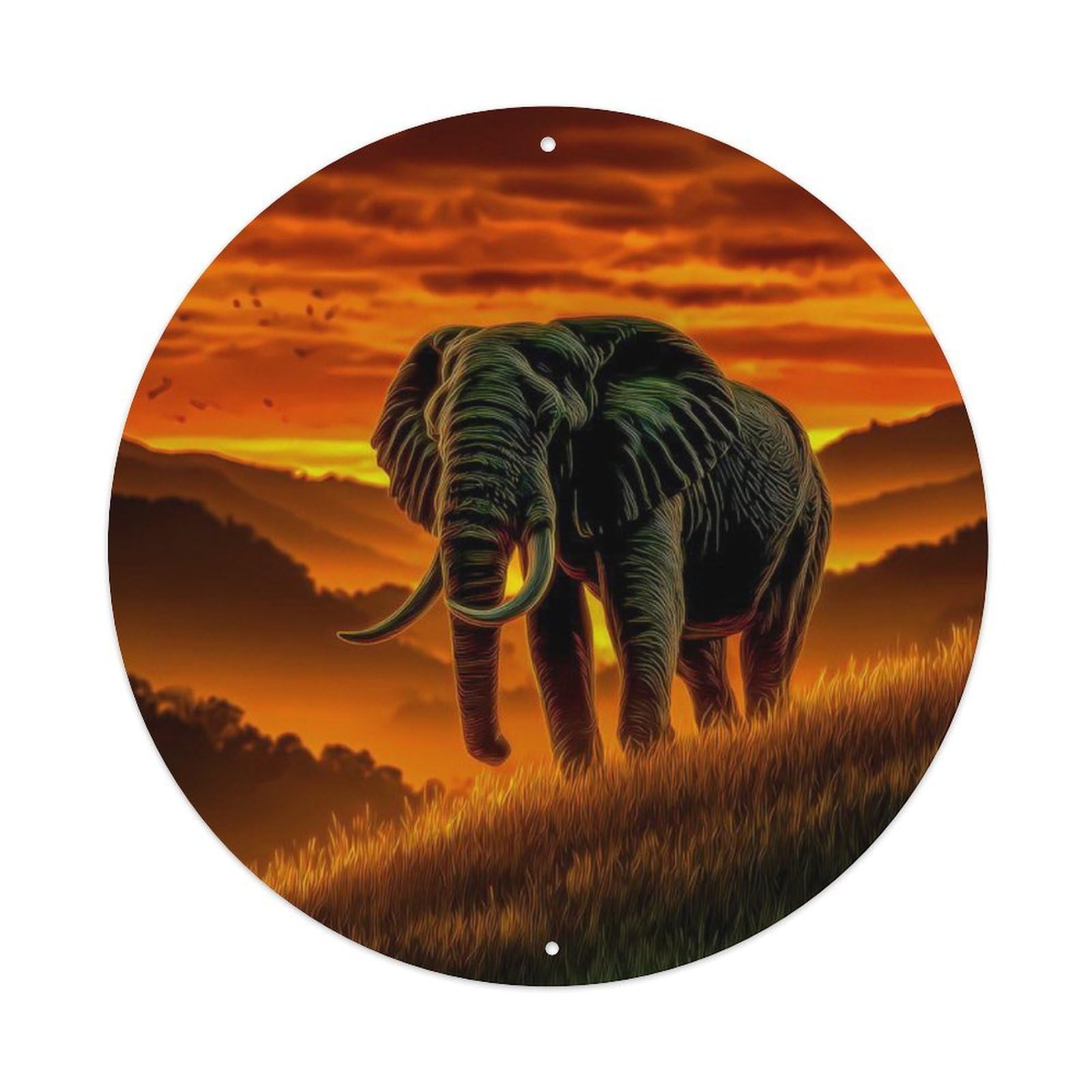 Animal African Elephant Savanna Sunset Vintage Metal Tin Sign Plaque Wall Decor for Cafe, Club Bar, Office, Garden Metal Poster 8x8Inch
