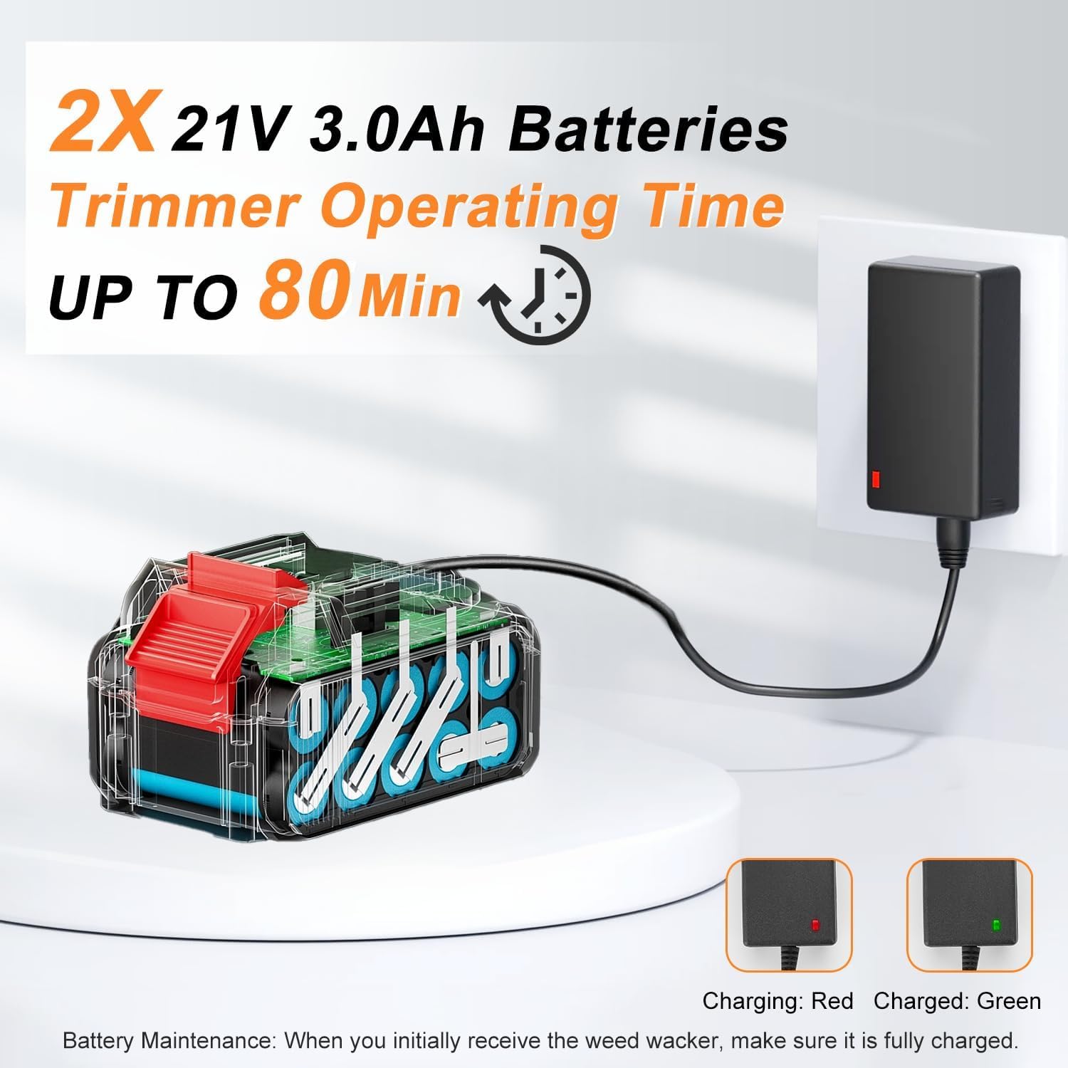 21V Cordless Strimmer, 2 in 1 Grass Trimmer/Edge Cutter, Electric Garden Strimmer with 2 x 3.0Ah Battery & Charger, 15cm Cutting Diameter Grass Strimmer, Trimmer Cordless for Weeds Flower Trees — view 3