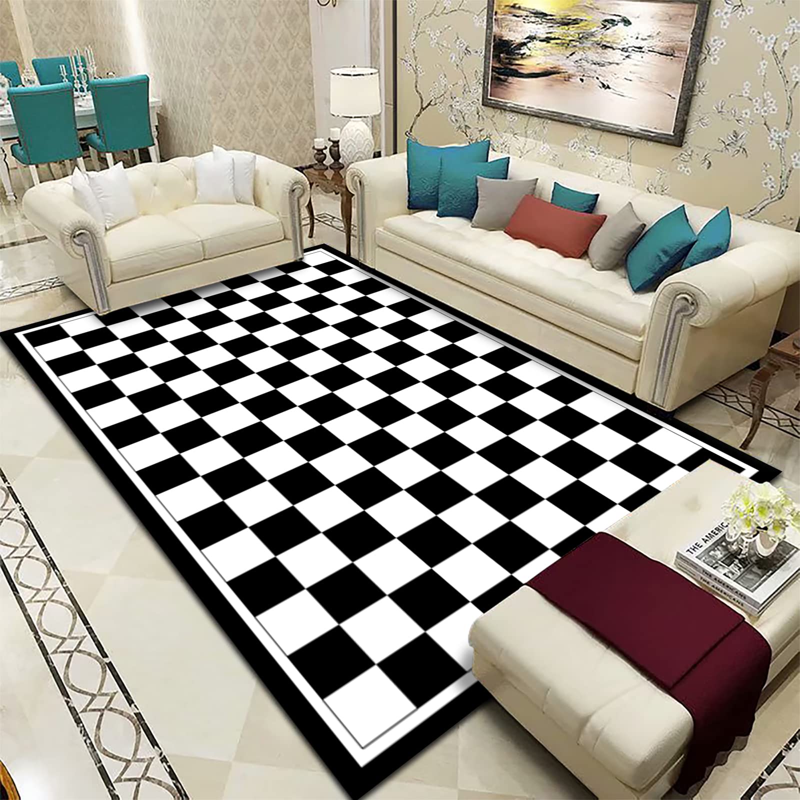 Tapis antidérapant à poils longs pour salon et chambre à coucher, motif géométrique moderne, tapis polyvalent pour couloir et bureau