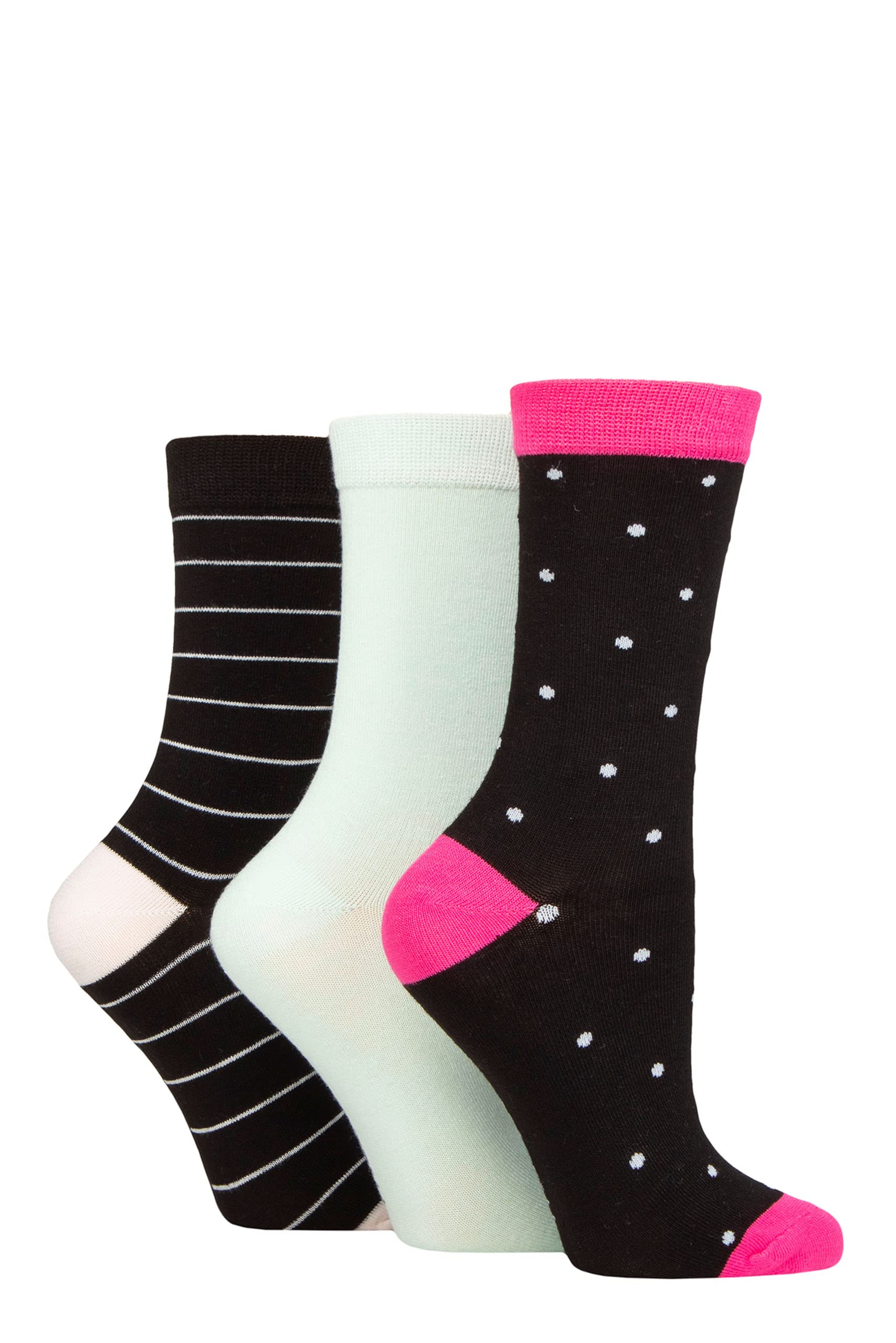 SockShop Wildfeet Ladies Bamboo Socks -Patterned Fun and Colourful Soft Breathable Socks Multipack of 3 Pairs (UK, Numeric, 4, 8, Regular, Regular, Polka Dot Black)