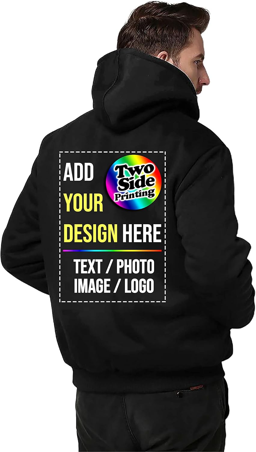 Custom Personalised Fleece Hoodie Jacket Design Your Own 2 Side Print Front Back Thick Winter Warm Thermal Zip up