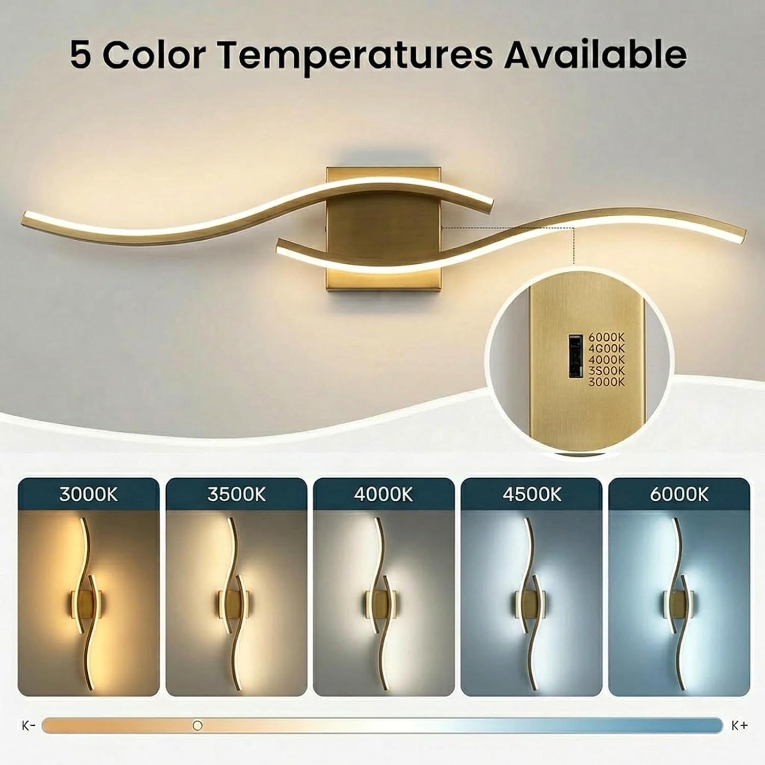 Vanity Light for Bathroom, 31.6 Inch Gold Bathroom Lights Fixture Over Mirror, LED Dimmable and 5CCT Adjustable Color Temperatures Modern Wall Sconces for Bathroom Bedroom Living Room