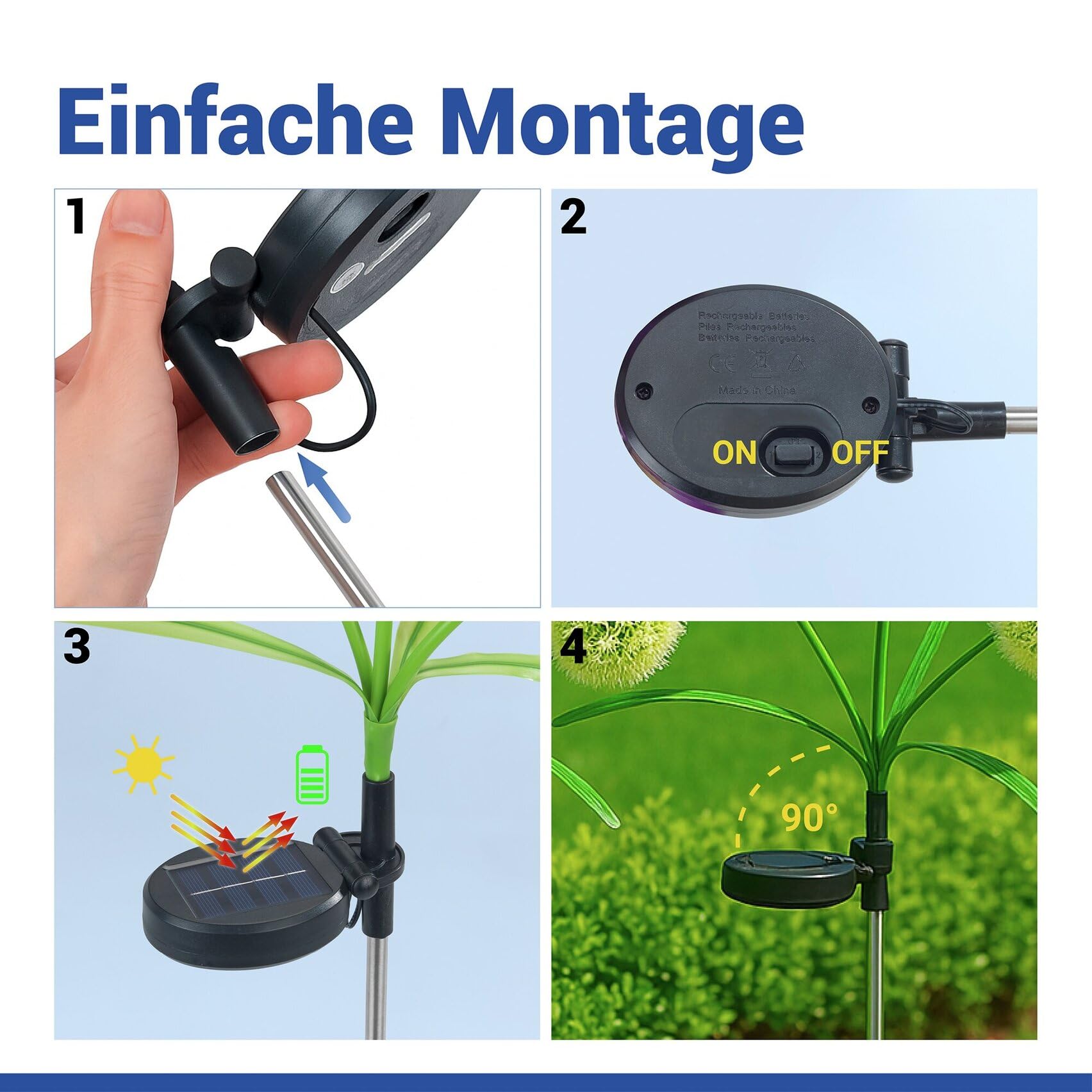 Maximex Solar LED Gartenstecker Pusteblume, 2er Set, LEDs in 5 Farben, 2 Lichtmodi, Dämmerungssensor, wetterfest, Solar Gartenbeleuchtung für Beete und Pflanzkübel, 9 x 75 cm, Polyester/Metall