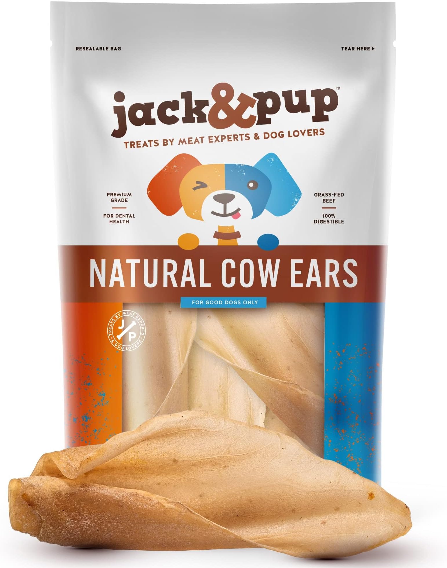 Jack&Pup Cow Ears for Dogs (15 Pack) – Natural Whole Cow Ears, Single Ingredient Dog Treats, Thick Cut, High Protein Chews, Excellent Rawhide Alternative for Small & Large Dogs
