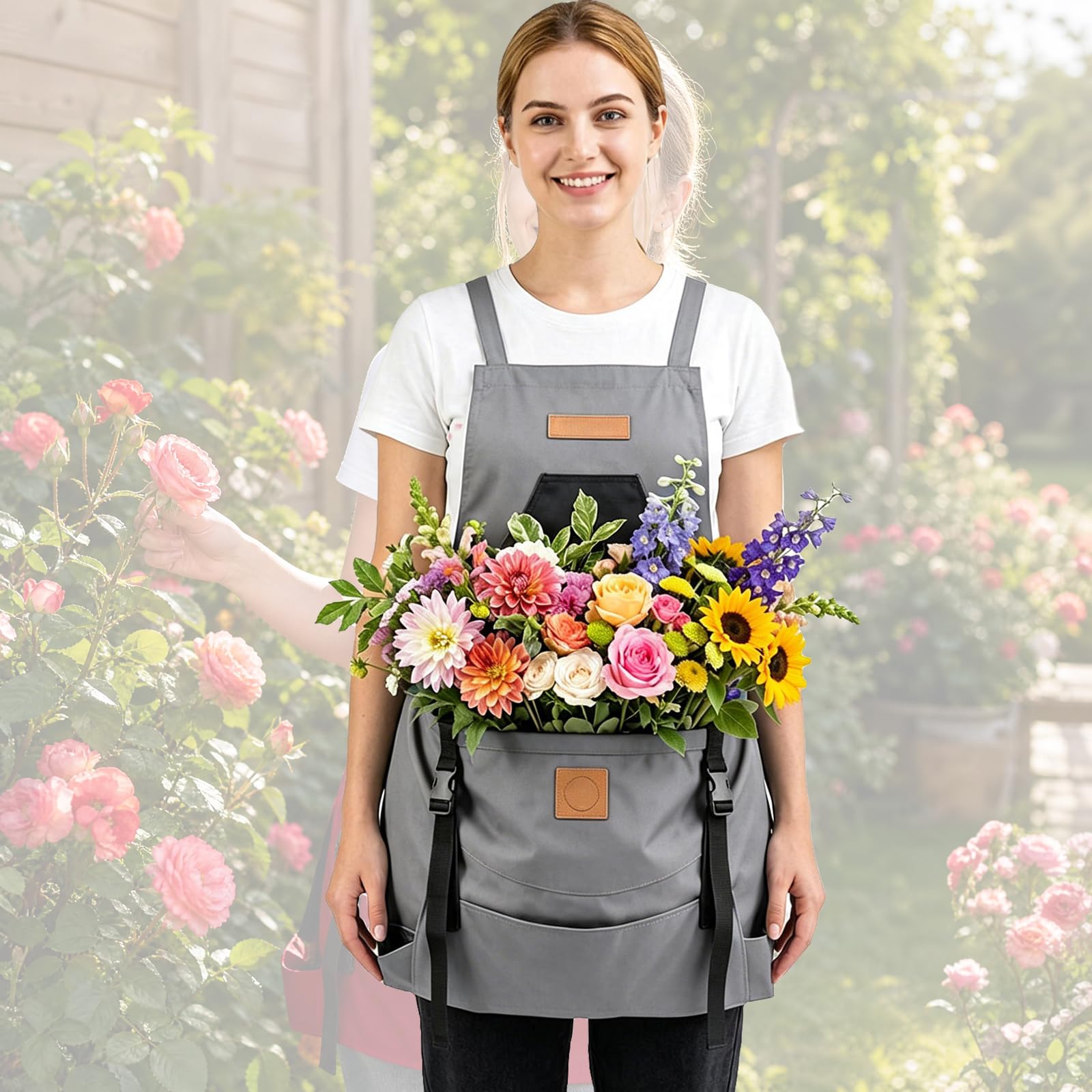 Weyot Harvest Apron For Garden Vegetables, Gardening Apron With Quick Release Pockets, Fruit Picking Apron With Adjustment Cross Strap, Farm Work Grey,50x60cm