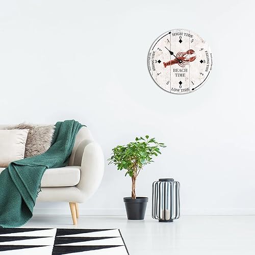 Miniatura 4 de Beach Time Lobster Farmhouse - Reloj de marea de madera de la costa este del océano náutico con luna, reloj de madera de marea alta y baja,