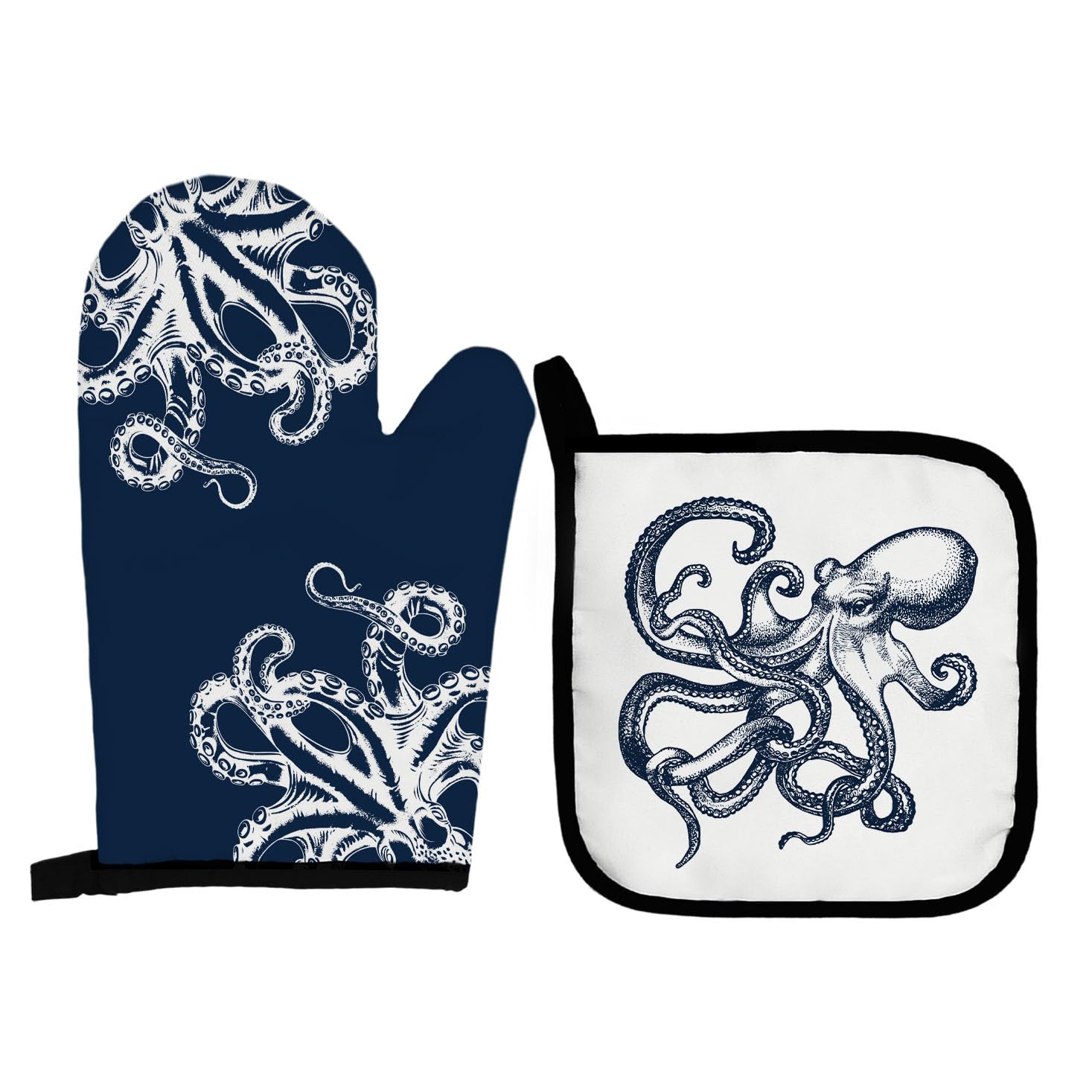Gants de cuisine et maniques pieuvre côtière pour plats chauds