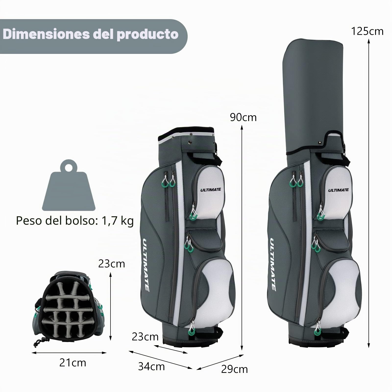 GOPLUS Bolsa de Golf Ligera con 14 divisores, 7 Bolsillos con Cremallera, Bolsa de Valor, Bolsa de Viaje, Correa para el Hombro, Gorro de Lluvia y Soporte para Paraguas, Bolsa para Palos de Golf