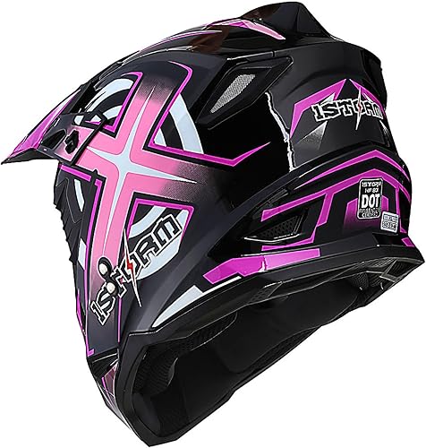 Miniatura 7 de 1Storm Casco de motocross BMX MX para jóvenes, estilo de carreras para adolescentes rosa de carreras + gafas + guante de esqueleto