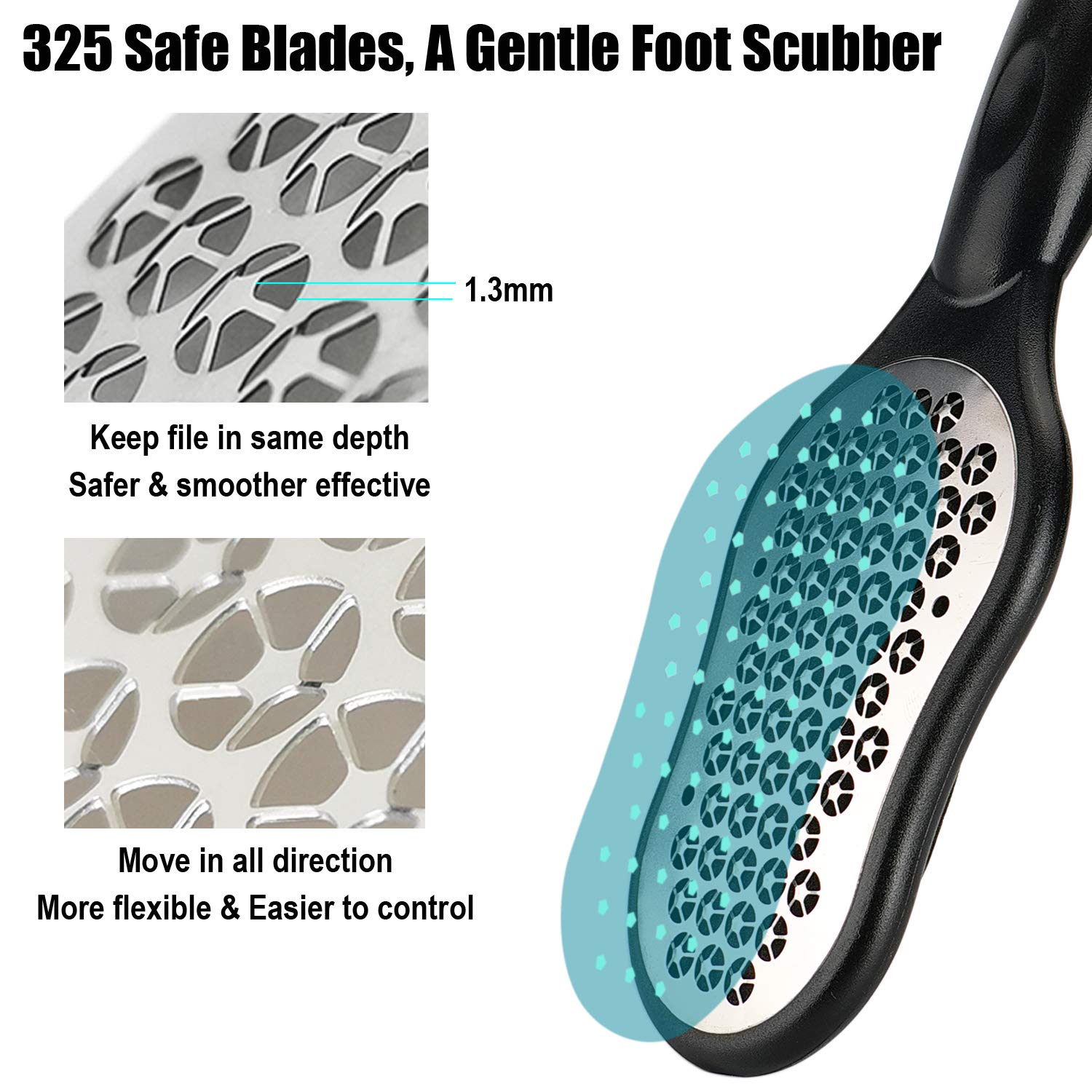 LePinko Foot Scrubber Set, Updated Blades, No Hurt Feet File, Powerful Pedicure Tool to Remove Callus and Dead Skin, Use in Shower or Dry, 2PCS