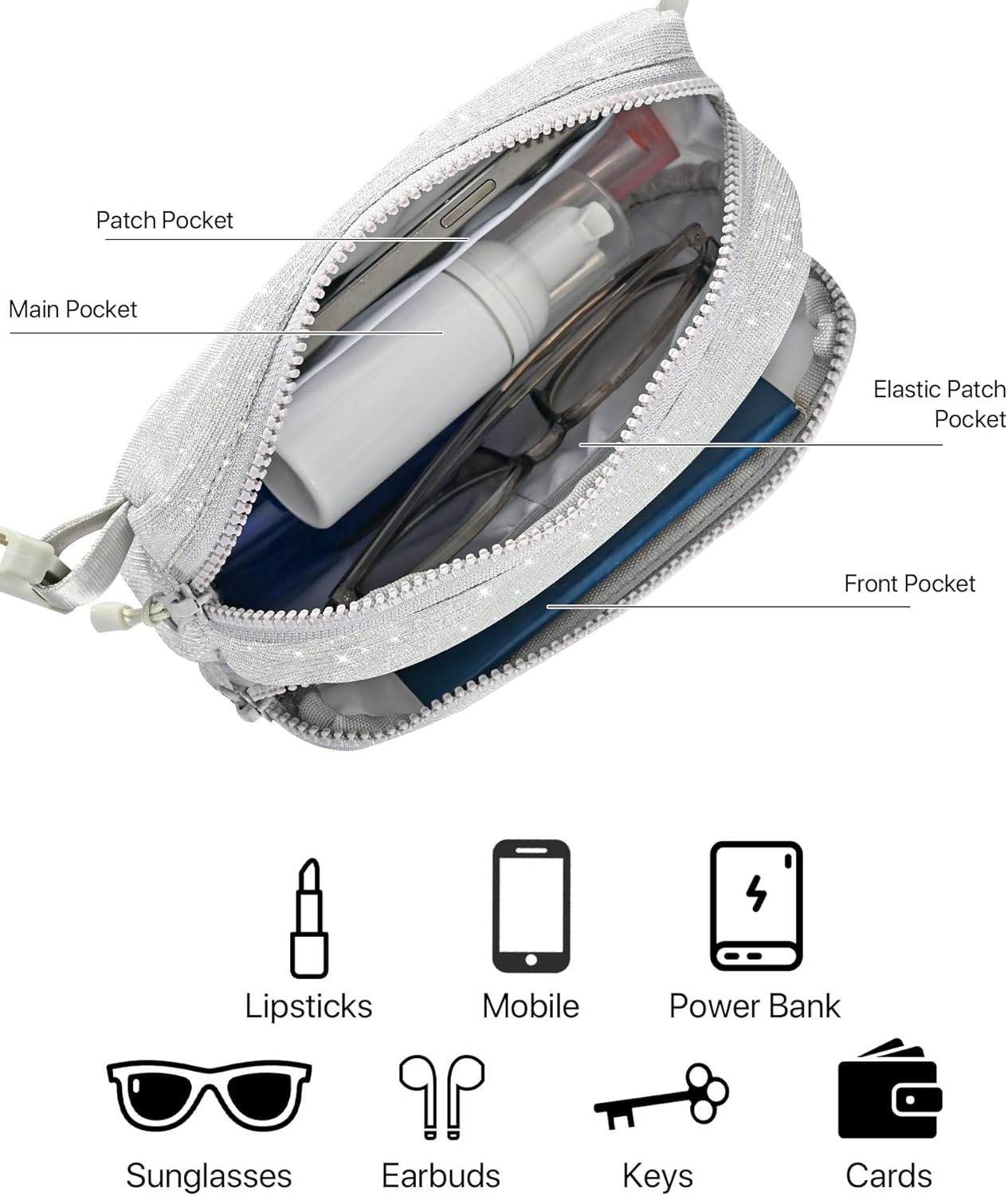 Silver Glitter Fanny Pack for Women Sparkle Belt Bag Casual Waist Pack Adjustable Strap Waist Bag Travel Shopping Cycling Running Hiking - Image 5