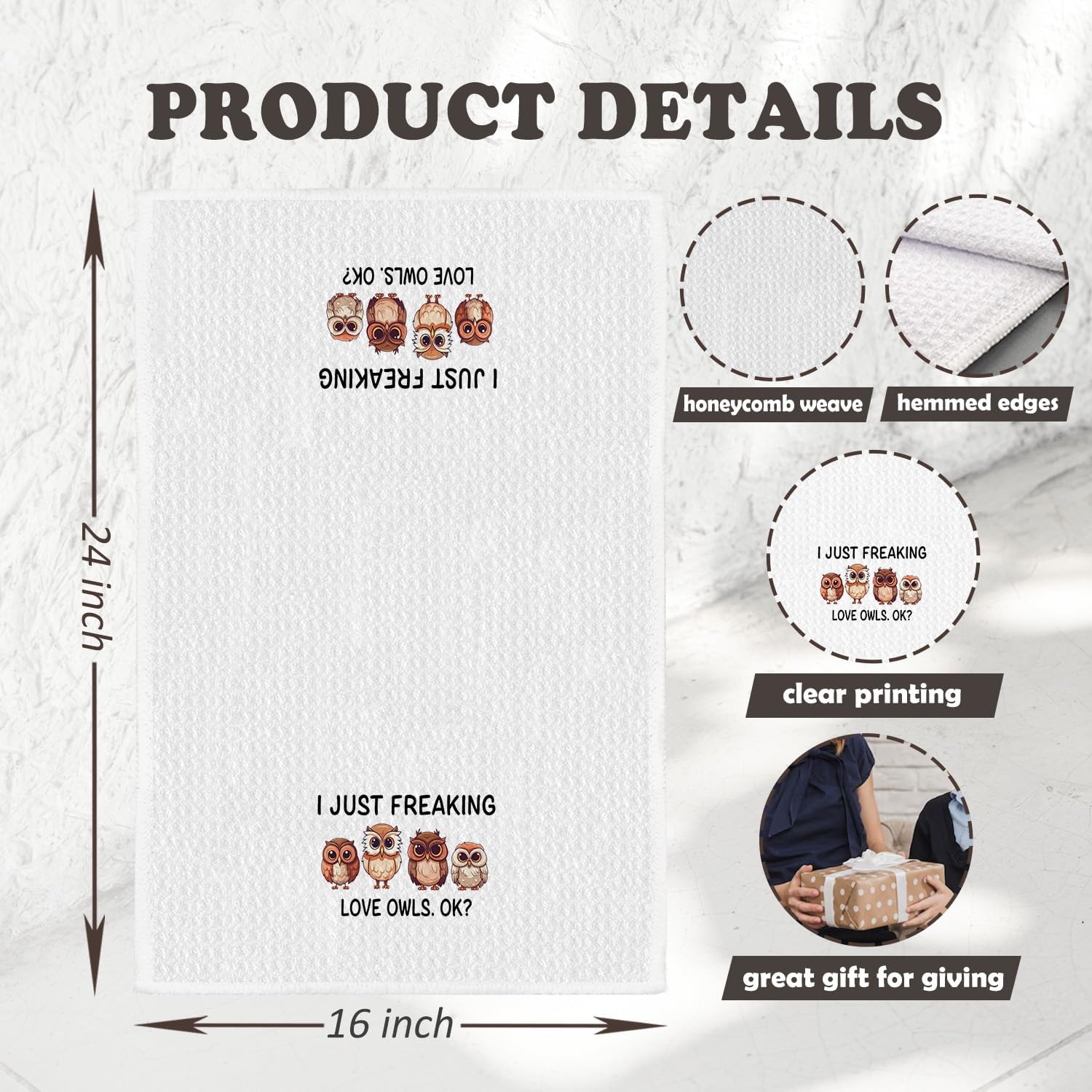 Chicimln Cute Owl Kitchen Towels, Owl Lover Gifts for Women Decorative Hand Towels for Bathroom, I Just Freaking Loves Owls OK Dish Tea Towel Drying Cloth for Kitchen Decor, 16x24 Inch - Image 2