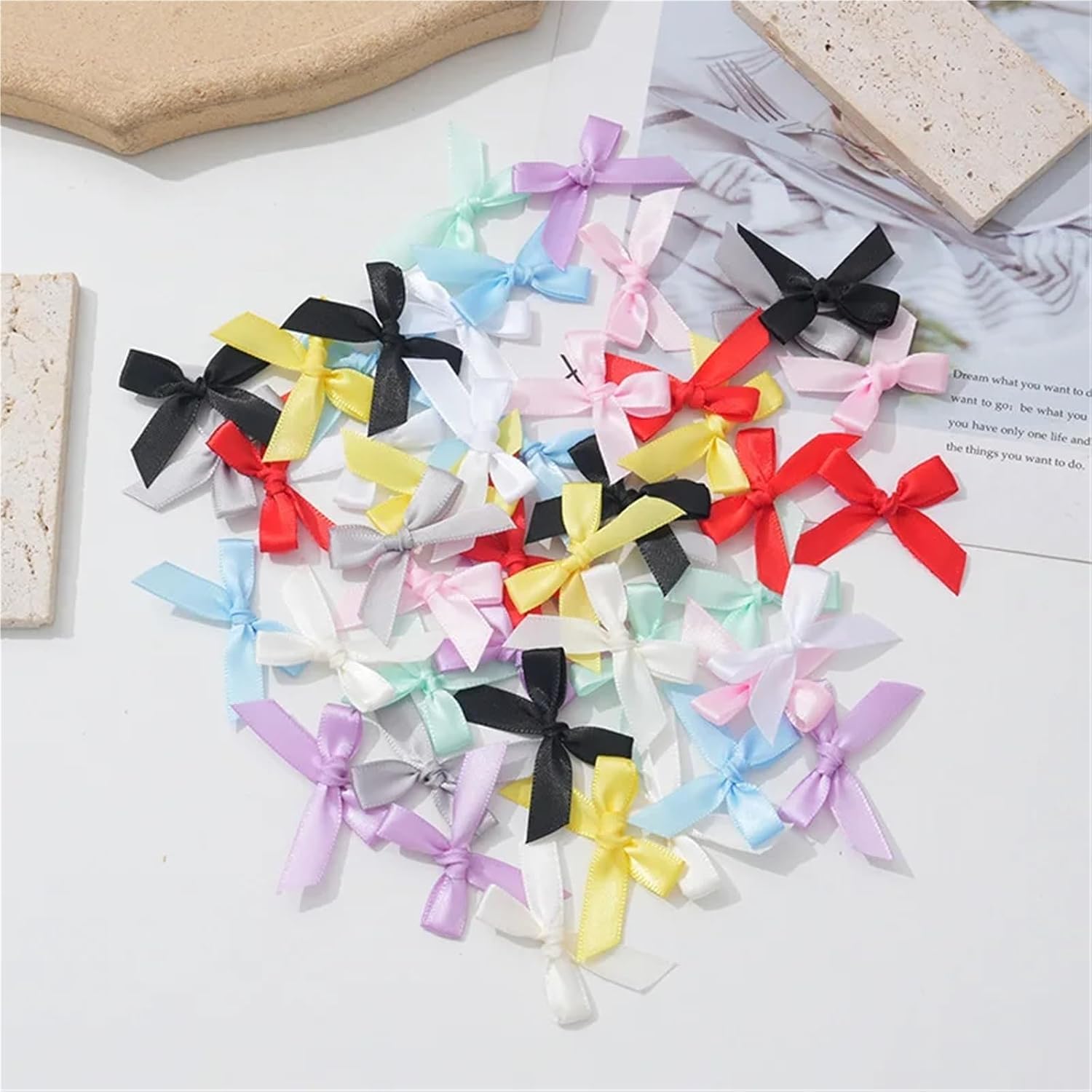 500Pcs Bows for Gift Wrapping Polyester Satin Ribbon Bow Colorful Handmade Bow for DIY Sewing Crafts Wedding Decoration Hairpin Garment Accessories(Hot Pink)
