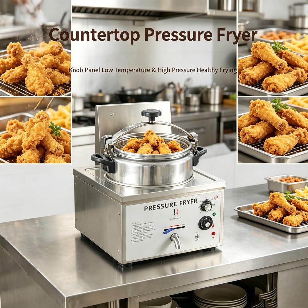 Friggitrice A Pressione Elettrica Da Banco, Friggitrice A Pressione Con Termostato, Con Funzione Di Spegnimento Automatico, Macchina Per Pollo Fritto A Pressioni, Per Friggere