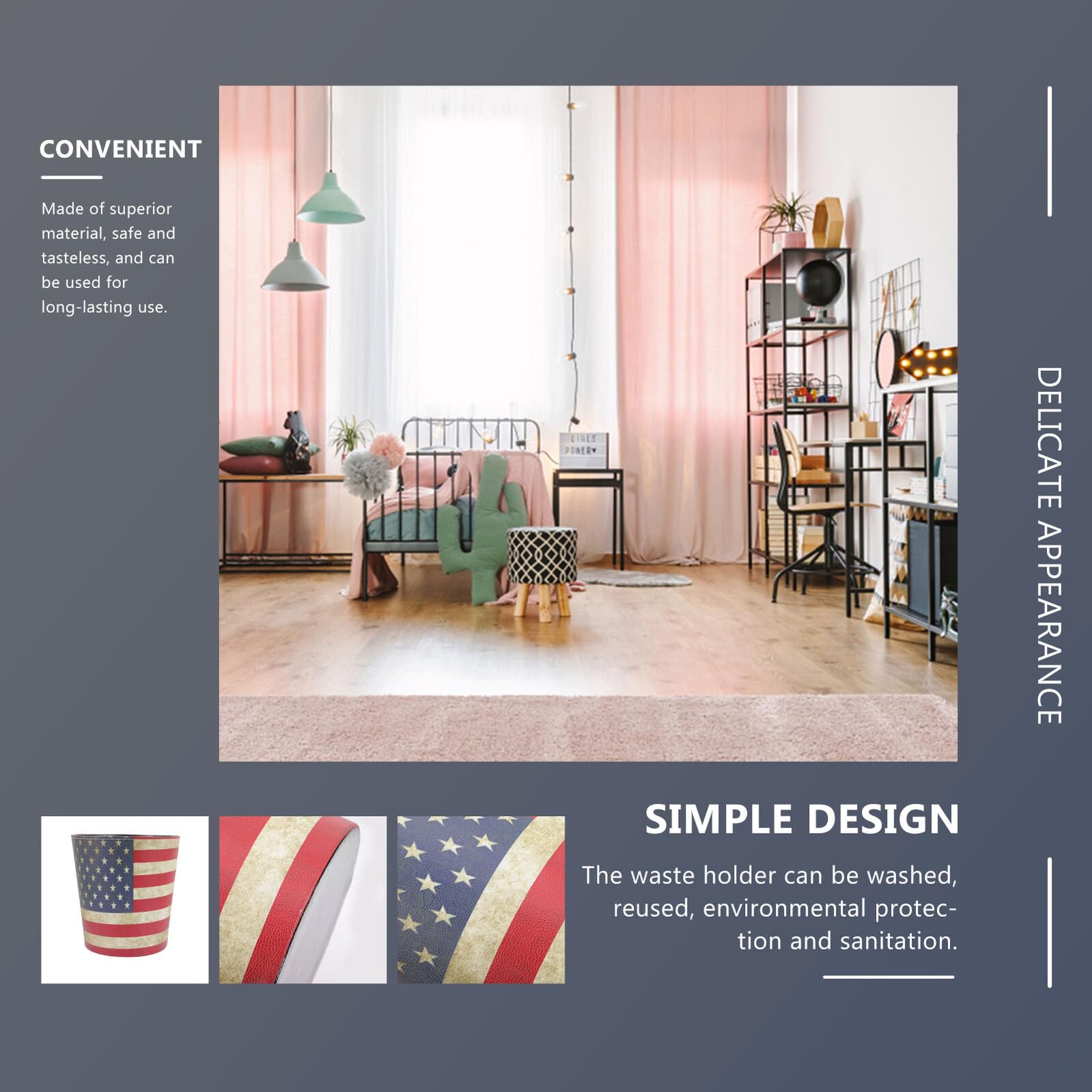 Cestino per Rifiuti in Stile Europeo Retrò in Pu senza Coperchio, Contenitore Creativo per Rifiuti da Ufficio e Casa, Secchio Carta Straccia Lavabile e Riutilizzabile, Design