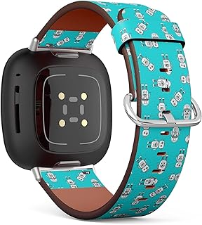 CJBROES Replacement Leather Watch Band, Compatible with Fitbit Versa 3 and Fitbit Sense of Wristband Bracelet Accessory - Cute Robot Cartoon
