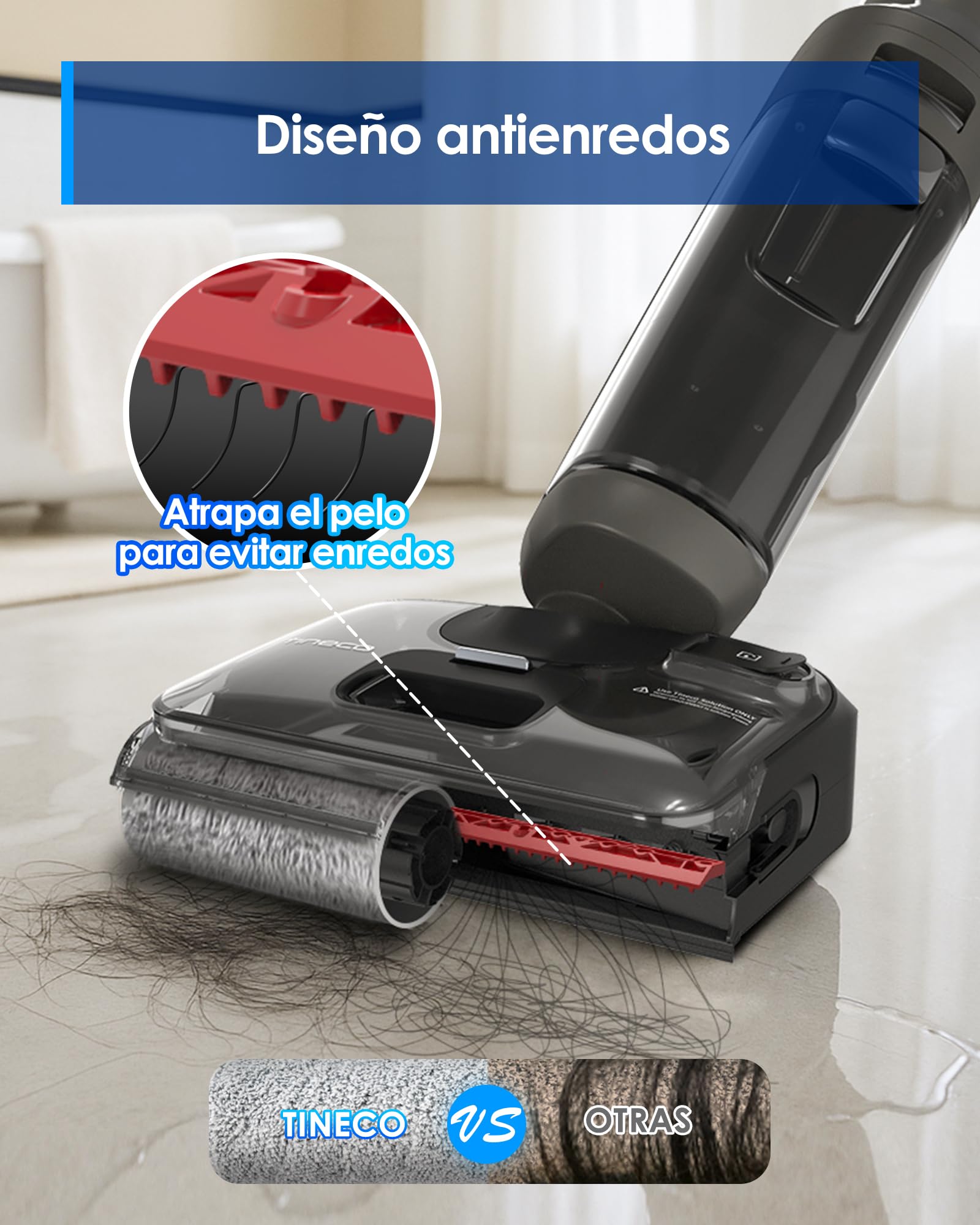 Tineco Floor One i6 Stretch - Aspiradora Seco/Húmedo, Aspira y Trapea, 20.000 Pa, 180°Lay-Flat, Autolimpieza, 40 min, Antienredos, Celda de Bolsa Mejorada, Ideal para Pelo de Mascotas