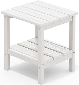 SERWALL 2-Tier HDPE Outdoor Side Table, Weatherproof Rectangular Adirondack Side Table, White
