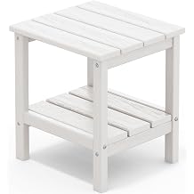SERWALL 2-Tier HDPE Outdoor Side Table with Umbrella Hole, Weatherproof Rectangular Adirondack Side Table, White