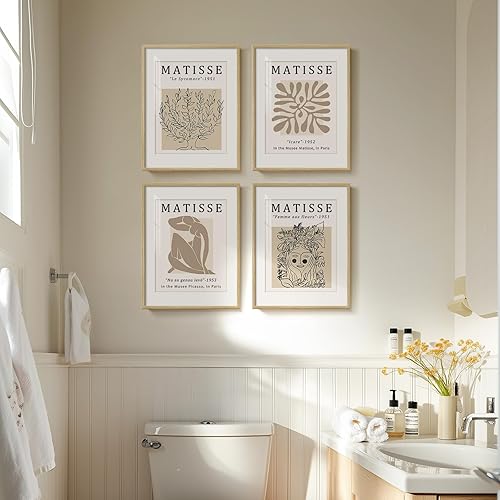 Miniatura 2 de Framed Matisse Neutral Wall Art, Set of 4 Pieces Beige Wall Decor, Abstract Modern Minimalist Botanical Prints for Bathroom, Living Room, Dining
