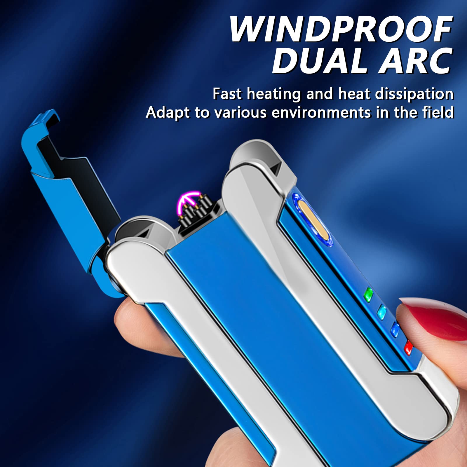 BABOBIU Accendino elettrico ricaricabile USB, antivento, accendino al plasma con luce romantica, design vintage portatile, regalo ideale per lui o lei (blu)