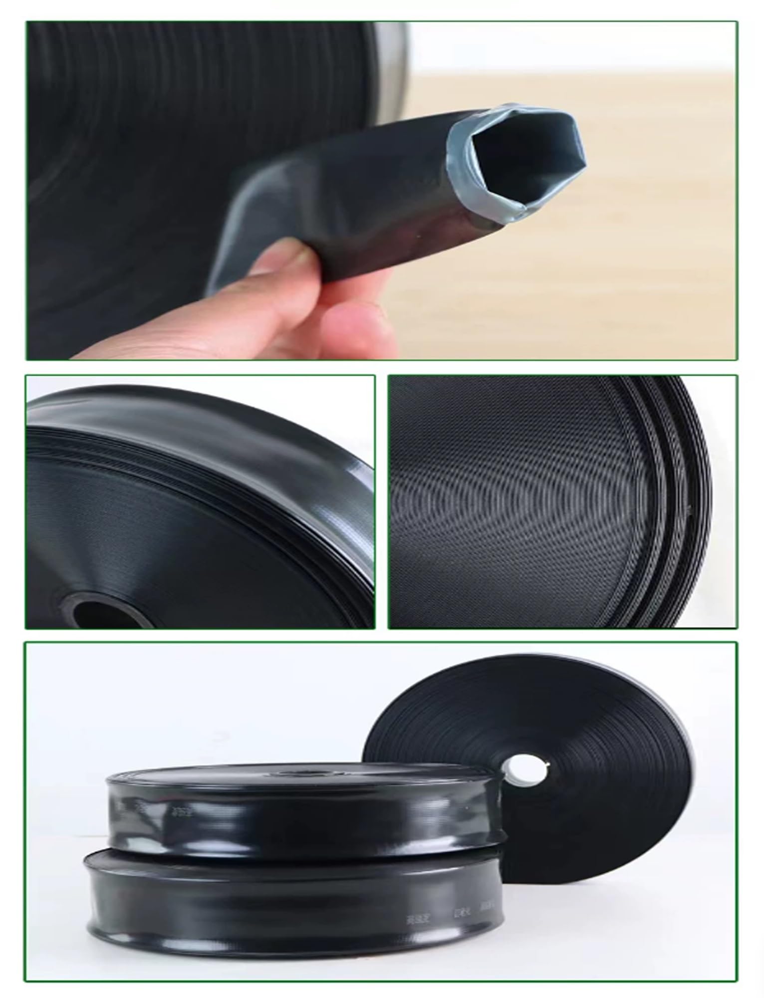Manguera de retrolavado, manguera de descarga plana de alta resistencia | Resistente a la intemperie y a las explosiones, manguera de aspersor sólida, dos diseños: con y sin orificios(1in(3-hole))