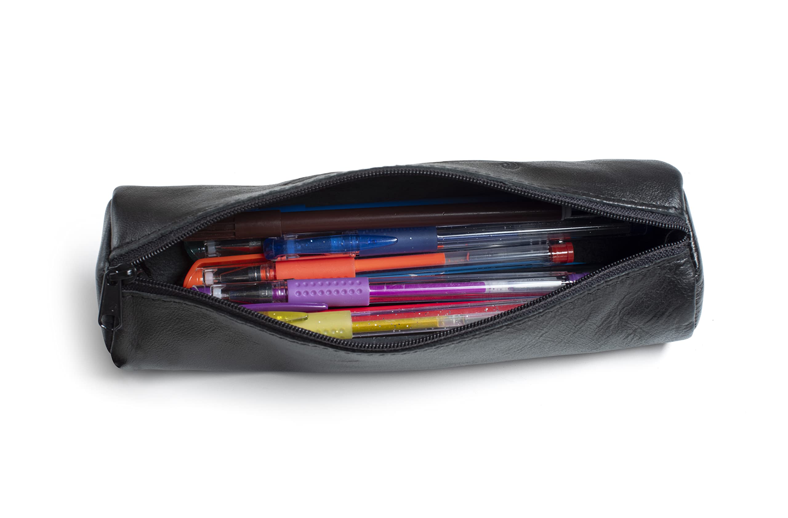 Airness etui, rond, 22 x 7 cm, met ritssluiting, ebbenleer, zwart