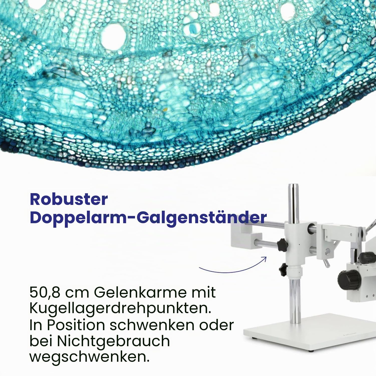 AmScope SM-4B Professionelles Fernglas, Stereo-Zoom-Mikroskop, WH10x Okulare, 7-45x Vergrößerung, 0,7-4,5 x Zoomobjektiv, Doppelarm-Galgenstativ