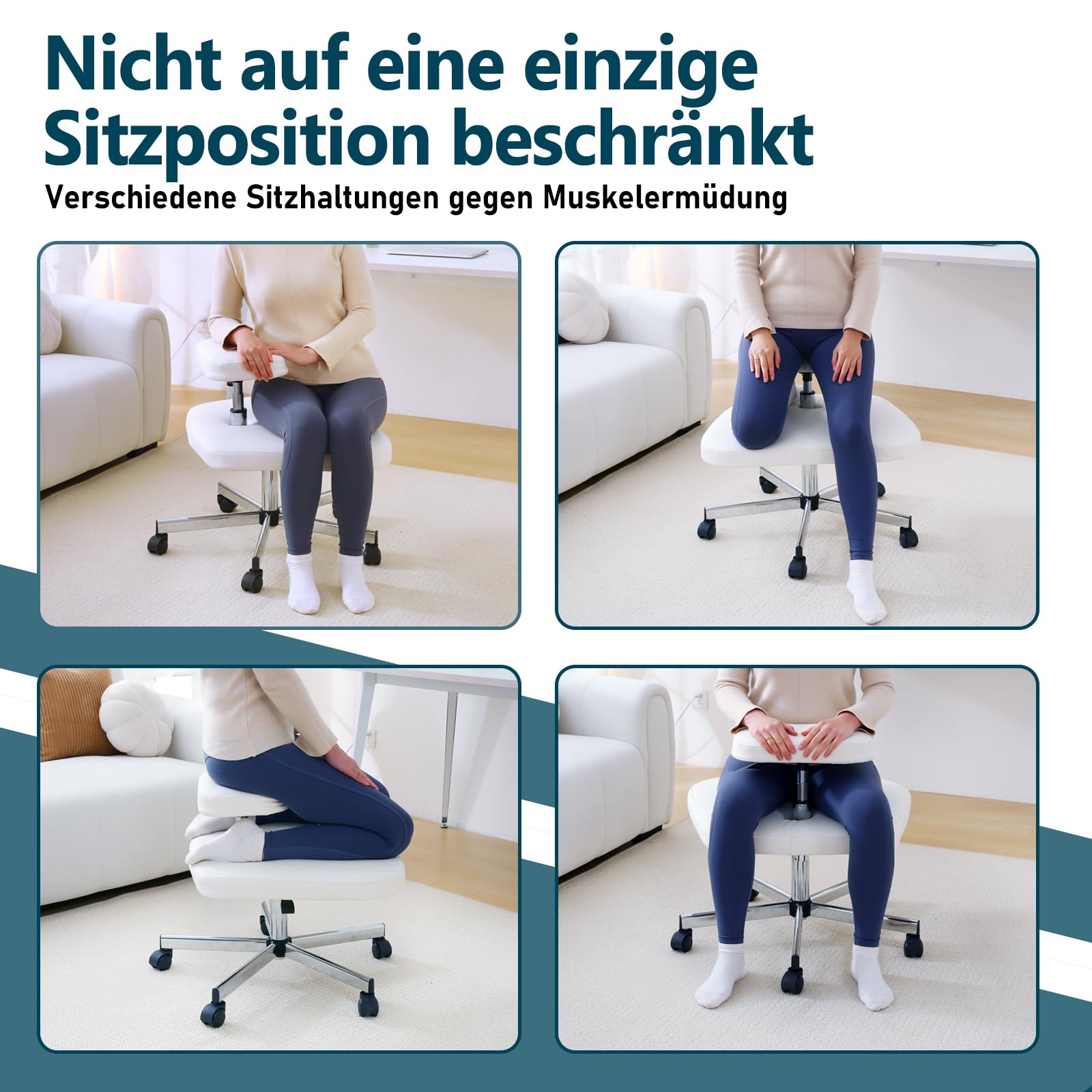 Ergonomischer kniestuhl für Büro oder Zuhause, höhenverstellbarer Schreibtischstuhl aus Leder für Computerarbeiter, Yoga-Enthusiasten, Meditationsfanatiker (weiß)