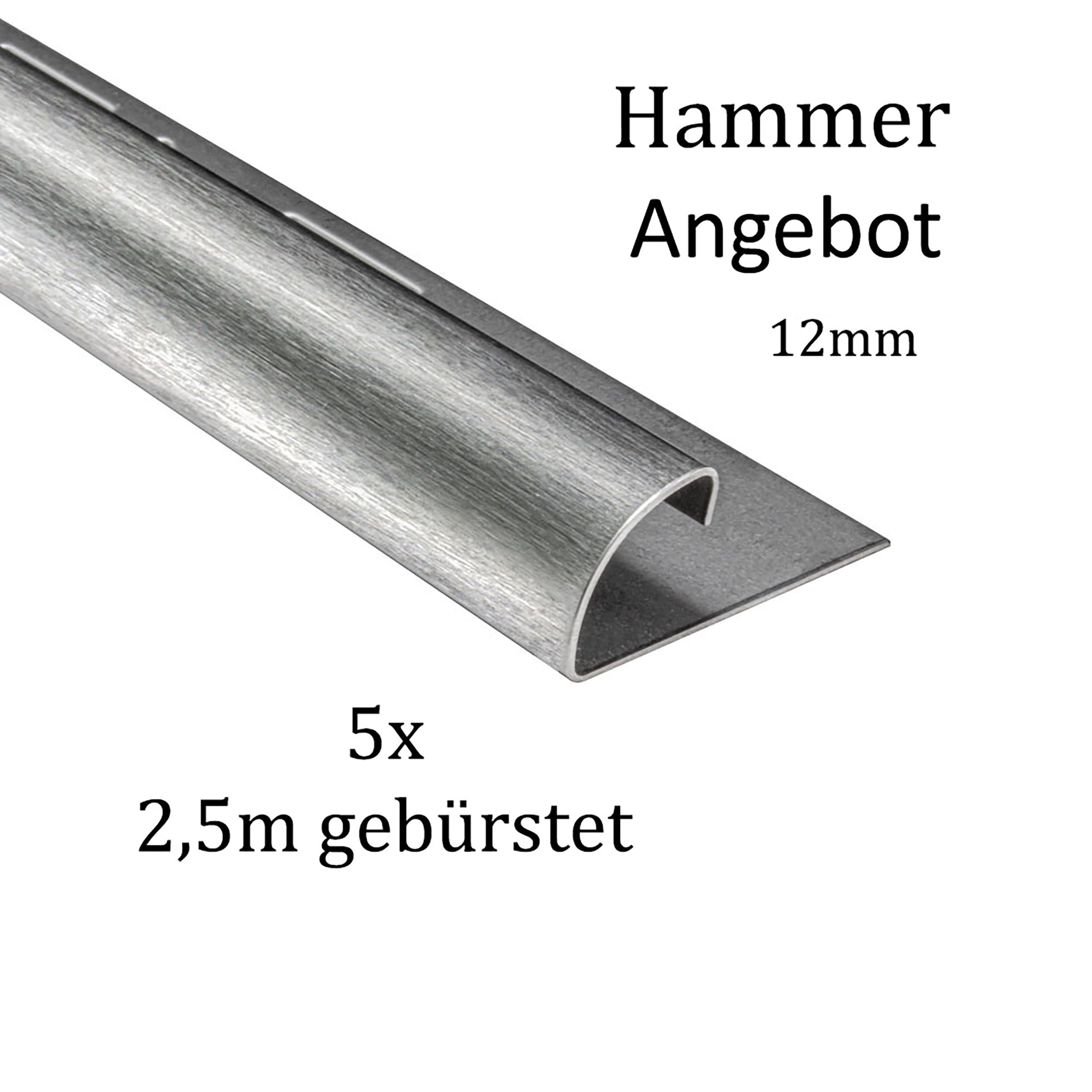 5x Viertelkreis Edelstahlschiene Fliesenschiene Fliesenprofil Edelstahl V2A 12,5m 12mm gebürstet