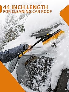 Jkapy 44 Inch Ice Scraper Snow Brush and Ice Scraper for Car Windshield,Extendable Snow Scraper and Brush with Comfortable Foam Grip for Truck Vehicle Automobile Snow Removal