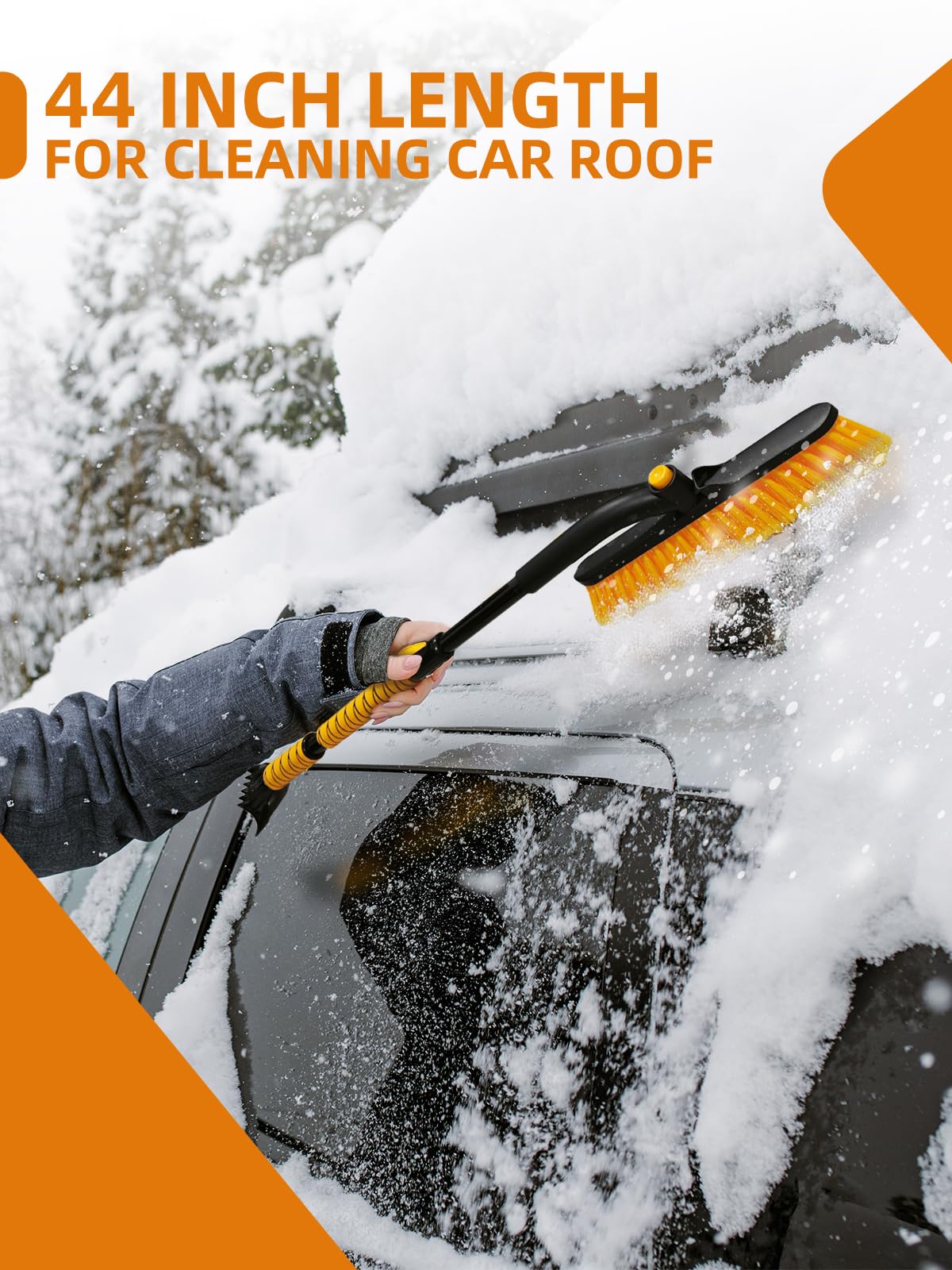 Cepillo de Nieve de 44 Pulgadas para SUV, raspador de Hielo para Ventana de Parabrisas de Coche, raspador de Nieve Extensible y Cepillo con cómodo Agarre de Espuma para camión, vehículo y