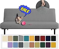 YEMYHOM Jacquard Futon Cover - High Stretch Anti-Slip Slipcover for Armless Sofa Bed, Light Gray, Fits 67-82" Wide