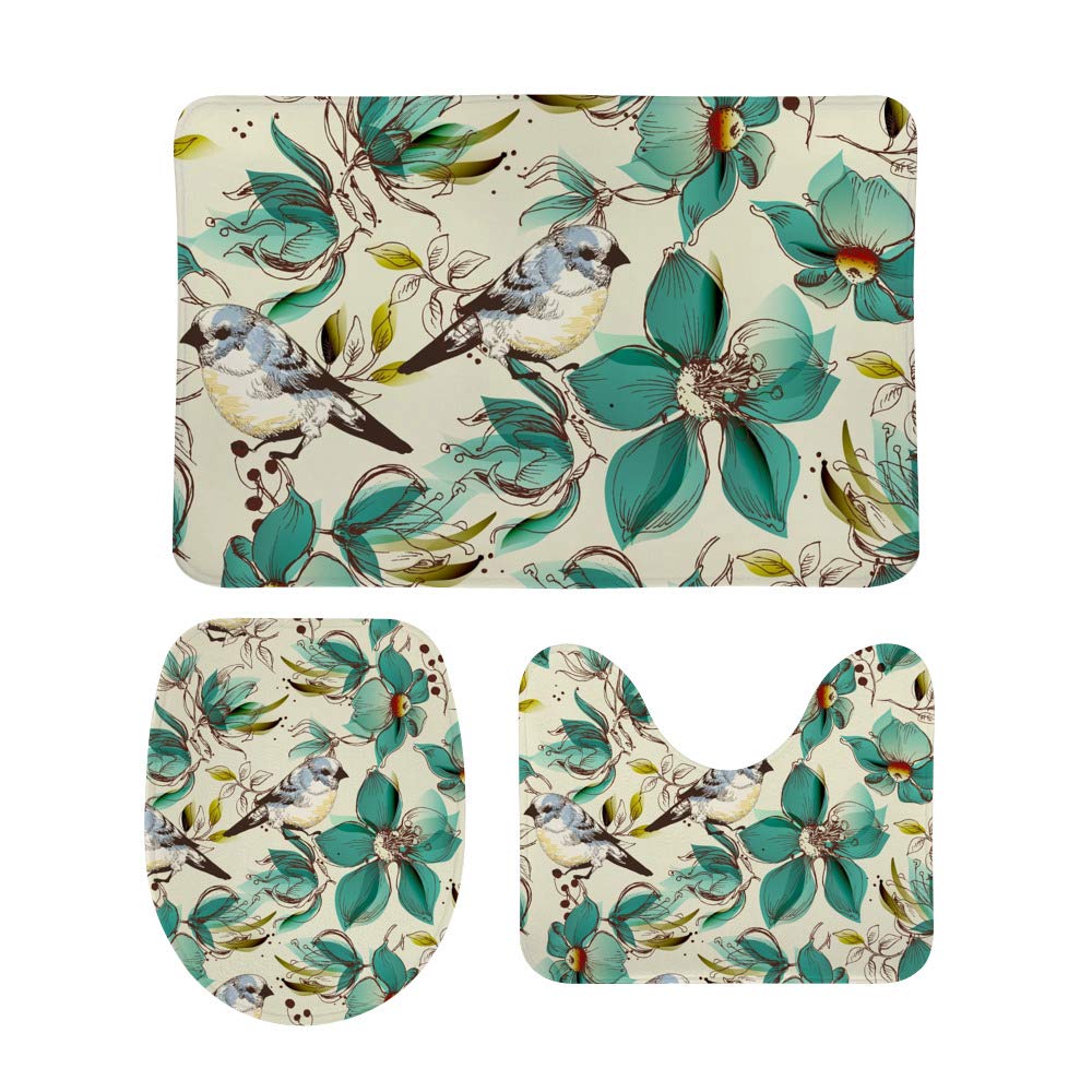 Tapis de salle de bain vintage CHEHONG bleu vert antidérapant en polaire douce lot de 3