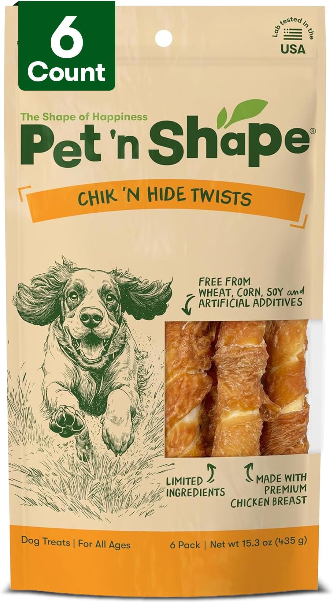 Chik 'n Hide Twist - Chicken Wrapped Rawhide Natural Dog Treats, Large, 6 Count
