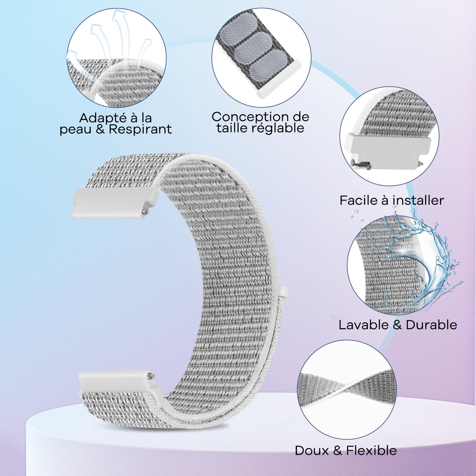 20mm Bracelet Montre en Nylon pour Garmin Forerunner 55/165/245/645/Vivoactive 6/5/Garmin Venu/Venu 2 Plus/Amazfit Active 2/Active/Polar Ignite 3/lgnite 2/Unite/COROS APEX 2/Pace 2 Bracelet