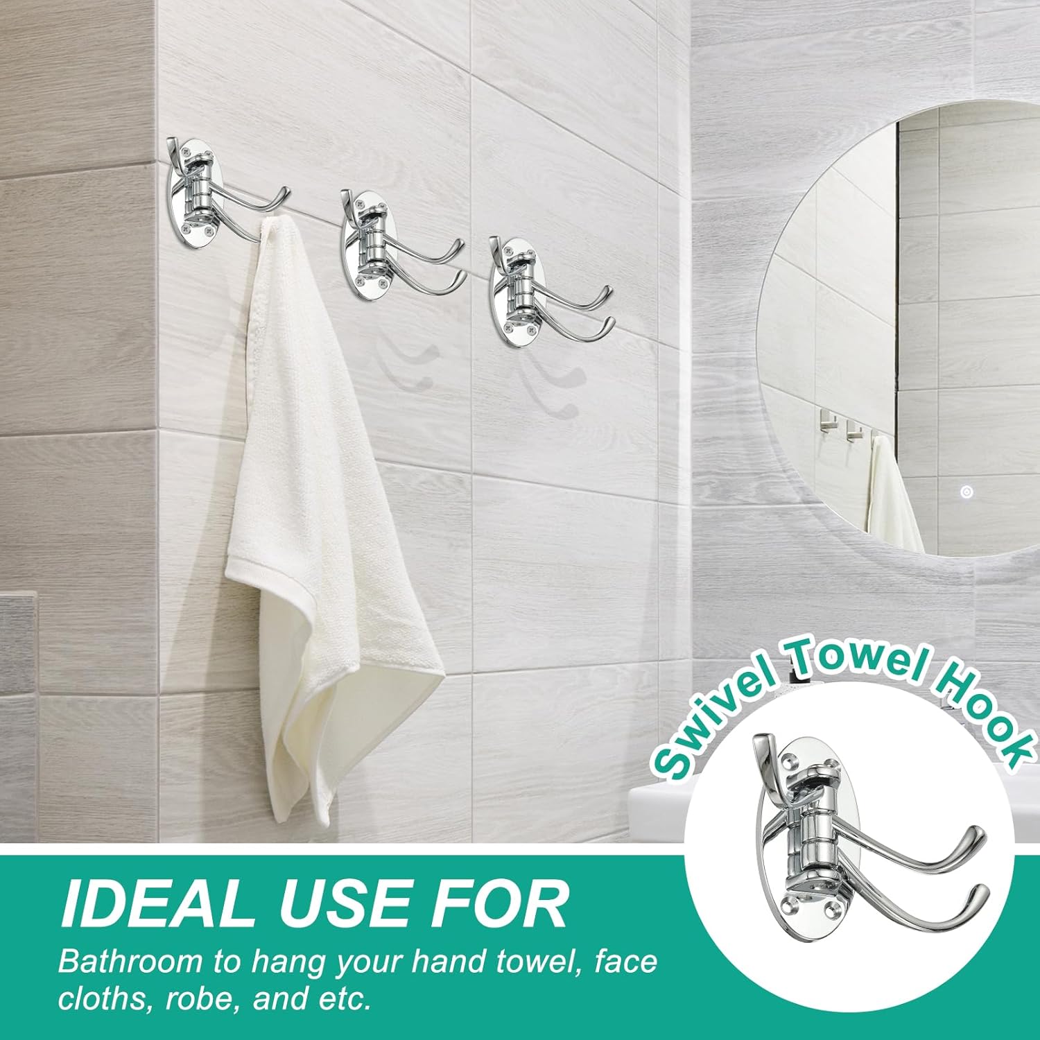 PATIKIL Swivel Wall Hooks Foldable Towel Hook Clothes Hanger Wall Mounted Three Rotating Arms Hanger for Kitchen Bathroom Garage Coat Silver