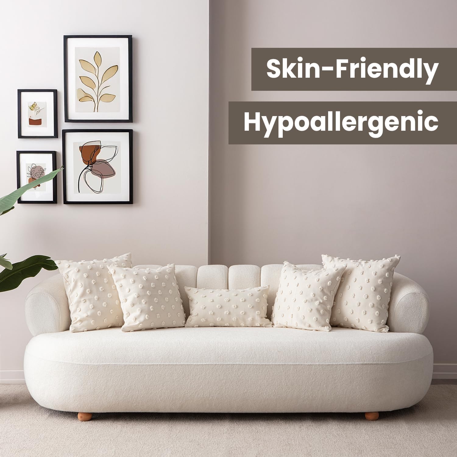 EtaVita Ivory Throw Pillow Covers 20x20 Set of 2 - Elegant Decorative Cushion Cases, Cotton Blend with Hidden Zipper, Hypoallergenic & Fade Resistant, Timeless Neutral Decor for Any Room