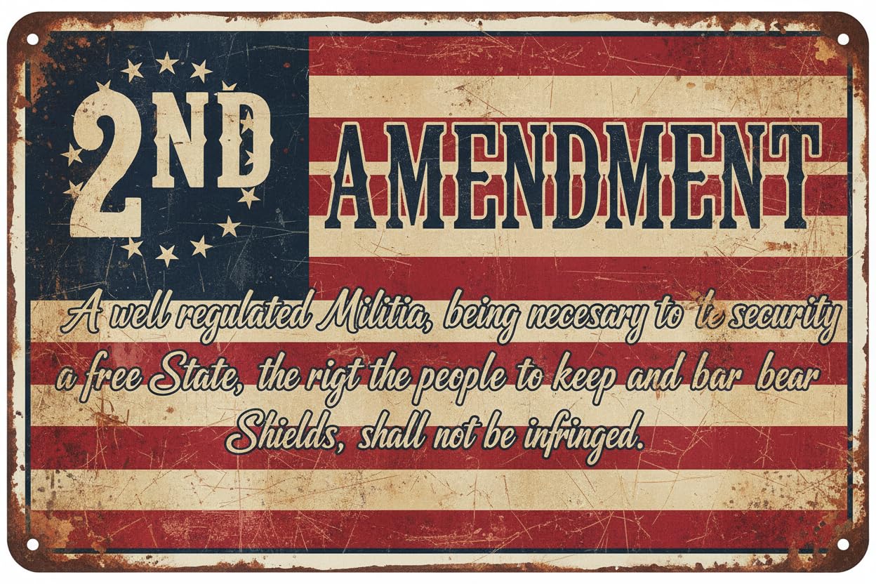 Vintage Metal Tin Sign 2nd Amendment Metal Tin Sign, Patriotic Americana Wall Decor For Firing Ranges, Gun Room, Office, Gifts For Veterans Military 12X8 Inch Custom Private Property Signs Outdoor