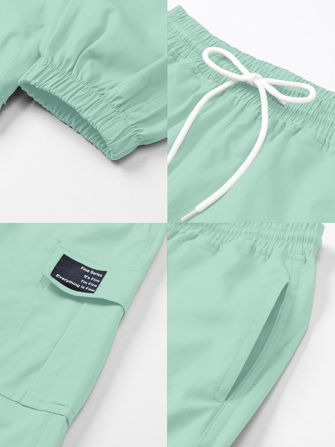 SANGTREE Girls & Womens Cargo Pants Elastic Waist Drawstring Tapered Jogger Pants with Pockets, 6 Years-Women 2XL - Image 6